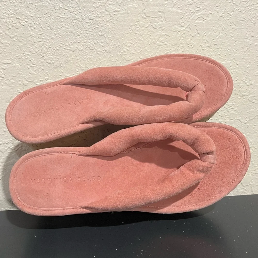 Veronica Beard Pink Geno Suede Wedge Thong Sandals Size 9.5